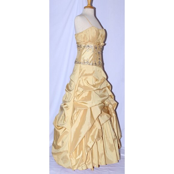 MayQueen #607 Taffeta Prom or Ball Gown With Pickups in Skirt-Size 10-GOLD-NWT - Picture 3 of 8
